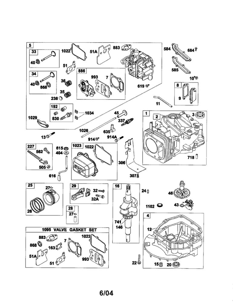 Cylinder/Cylinder-Head/Crankshaft Diagram and Parts List for 128612-0112-E1  Briggs and Stratton Engine
